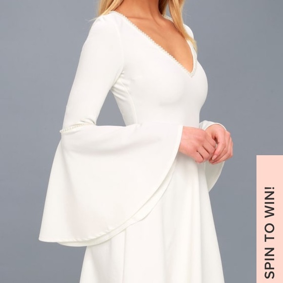 White pearl dress- bell sleeve skater dress - Picture 2 of 8